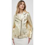 Dámske Designer Krátke bundy HUGO BOSS BOSS zlatej farby z kože Oversize metalické v zľave 