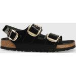 Kožené sandále Birkenstock Milano Big Buckle dámske, čierna farba, 1024211