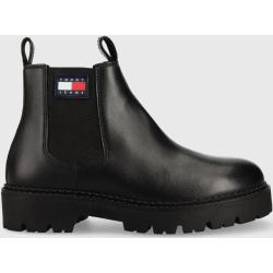 Kožené topánky chelsea Tommy Jeans Heritage Branding Chelsea Boot pánske, čierna farba