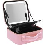 Kozmetický kufrík so zrkadielkom LED - ružový
