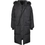Dámske Zimné kabáty Urban Classics čiernej farby v streetwear štýle z umelej kožušiny Oversize Kapucňa 