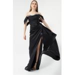 Dámske Spoločenské šaty čiernej farby v elegantnom štýle zo saténu vo veľkosti S s lodičkovým výstrihom v zľave 