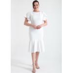 Dámske Šaty pre moletky bielej farby v elegantnom štýle z polyesteru Oversize s okrúhlym výstrihom s dĺžkou: Pod kolená v zľave 