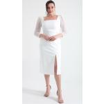 Dámske Šaty pre moletky bielej farby v elegantnom štýle z polyesteru Oversize so štvorcovým výstrihom s dĺžkou: Pod kolená v zľave 