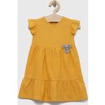 Dievčenské áčkové šaty žltej farby z viskózy do 12 mesiacov s motívom Snoopy 