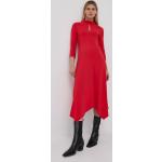 Dámske Áčkové šaty LIVIANA CONTI červenej farby z viskózy vo veľkosti S s dĺžkou: Pod kolená 
