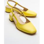 Dámske Kožené sandále žltej farby v elegantnom štýle z koženky vo veľkosti 36 Vegan v zľave na leto 
