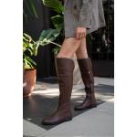 Madamra Women's Brown Stone Detailed Long Leather Women's Boots