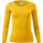 Dámske Tričká s dlhým rukávom Malfini žltej farby z bavlny s okrúhlym výstrihom s dlhými rukávmi 