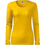 Dámske Tričká s dlhým rukávom Malfini žltej farby z bavlny s okrúhlym výstrihom s dlhými rukávmi 