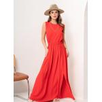 Dámske Dlhé šaty červenej farby z bavlny vo veľkosti XXXL bez rukávov s dĺžkou: Maxi 