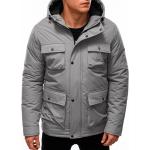 Pánske Zimné kabáty Edoti sivej farby v klasickom štýle vo veľkosti XXL na zips udržateľná móda 