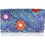 Dámske Kožené peňaženky mercucio modrej farby s kvetinovým vzorom na zips 