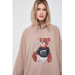 Dámska Jesenná móda Guess béžovej farby z bavlny Onesize s kapucňou s motívom: Medveď na zimu 