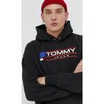 Pánska Jesenná móda Tommy Hilfiger TOMMY JEANS čiernej farby z bavlny s kapucňou Zľava na zimu 
