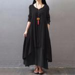 Dámske Dlhé šaty čiernej farby v boho štýle z viskózy vo veľkosti 5 XL s dlhými rukávmi s dĺžkou: Maxi asymetrické 