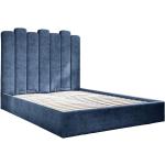 Dvojlôžkové postele modrej farby s geometrickým vzorom zo zamatu s úložným priestorom 