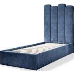 Jednolôžkové postele modrej farby s geometrickým vzorom zo zamatu s úložným priestorom 
