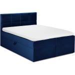 Boxspring postele modrej farby zo zamatu s úložným priestorom 