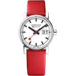 Dámske Náramkové hodinky Mondaine červenej farby Antireflexné s koža remienkom 
