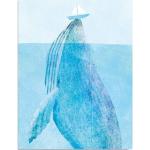 Obrazy tyrkysovej farby v ležérnom štýle z dreva 30x40 s motívom: Veľryba 