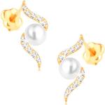 Perlové náušnice Šperky eshop zlatej farby v trblietavom štýle v zľave 
