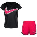 Dievčenské Detské tričká s krátkym rukávom Nike ružovej farby s pruhovaným vzorom z polyesteru s okrúhlym výstrihom v zľave 