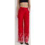 Dámske Nohavice s vysokým pásom NEVER FULLY DRESSED červenej farby s vyšívaným vzorom z polyesteru vo veľkosti XS 