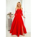 Dámske Čipkované šaty numoco červenej farby v elegantnom štýle z polyesteru na zips v zľave 