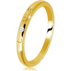Obrúčka v žltom 585 zlate - prsteň s vygravírovaným nápisom LOVE , okrúhly zirkón - Veľkosť: 51 mm
