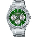 Pánske Náramkové hodinky Casio zelenej farby Preklápacia spona s quartz pohonom s oceľ remienkom  materiál púzdra Oceľ s minerálnym sklíčkom s analógovým displejom s vodeodolnosťou 5 Bar 