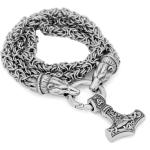 Pánský ručně vyrobený náhrdelník s přívěskem s řetízkem z nerezové oceli vikinského medvěda s hlavou Thor Hammer