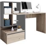 Písacie a pracovné stolíky Kondela sivej farby z dubového dreva s úložným priestorom 