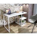 Písacie a pracovné stolíky bielej farby v minimalistickom štýle s policami vysoko lesklý povrch 