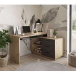 Písacie a pracovné stolíky sivej farby z dubového dreva so zásuvkami 