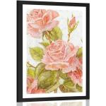 Plagáty bielej farby vo vintage štýle s kvetinovým vzorom zo striebra 20x30 s motívom: Ruža 