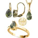 A-B Jewelry set pendant, earrings and ring Forest green with vltavin in yellow gold 200000117