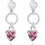 Strieborné náušnice Šperky eshop ružovej farby so zirkónom v zľave na Valentín 