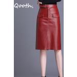 Dámske Midi sukne hnedej farby v elegantnom štýle z bavlny Oversize s dĺžkou: Pod kolená na zips 