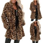 Dámske Zimné kabáty hnedej farby v party štýle s leopardím vzorom z umelej kožušiny Oversize s dlhými rukávmi s motívom: Leopard 