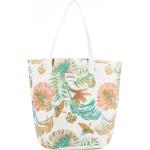 Dámske Plážové tašky Roxy Roxy bielej farby s kvetinovým vzorom z bavlny v zľave 