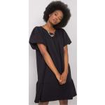 Dámske Denné šaty FashionHunters čiernej farby z bavlny s naberanými rukávmi v zľave 
