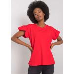 Dámske Blúzky FashionHunters červenej farby z bavlny s krátkymi rukávmi v zľave 