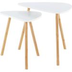 Konferenčné stolíky bielej farby v škandínávskom štýle z bambusu 2 ks balenie v zľave 