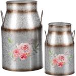 Vázy striebornej farby s kvetinovým vzorom z keramiky 2 ks balenie s motívom: Ruža v zľave s výškou 15 cm s priemerom 15 cm 
