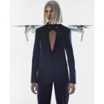 Dámske Designer Blejzre Karl Lagerfeld modrej farby v elegantnom štýle zo saténu vo veľkosti 5 XL 