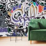 Tapety fialovej farby v modernom štýle samolepiace s motívom: Grafiti 