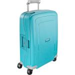 Malé cestovné kufre Samsonite modrej farby z plastu na zips integrovaný zámok objem 34 l 