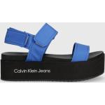 Dámske Sandále na platforme Calvin Klein Jeans modrej farby z tkaniny vo veľkosti 40 v zľave na leto 