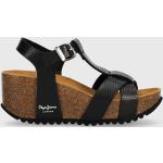 Dámske Spoločenské sandále Pepe Jeans čiernej farby v elegantnom štýle z polyuretánu vo veľkosti 41 Vegan na leto 
